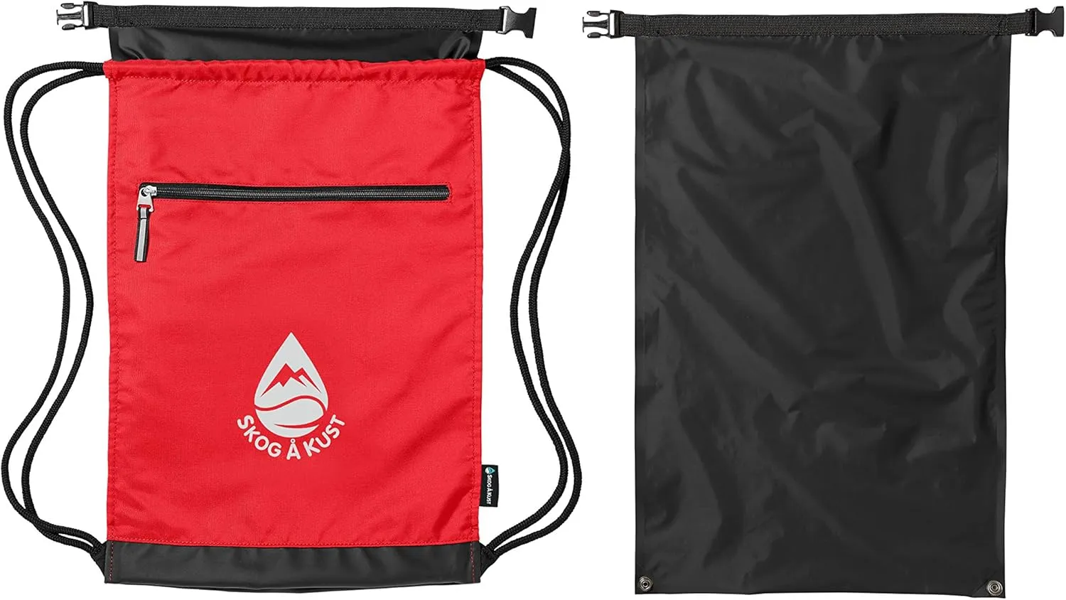 Skog Å Kust GymSak | Patented 2-in-1 Drawstring Cinch Bag with Removable Waterproof Dry Bag | Red