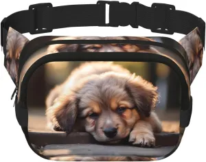 Sleeping Puppies Fitness travel shoulder bag, fashionable and casual waist bag, square double-layer waist bag