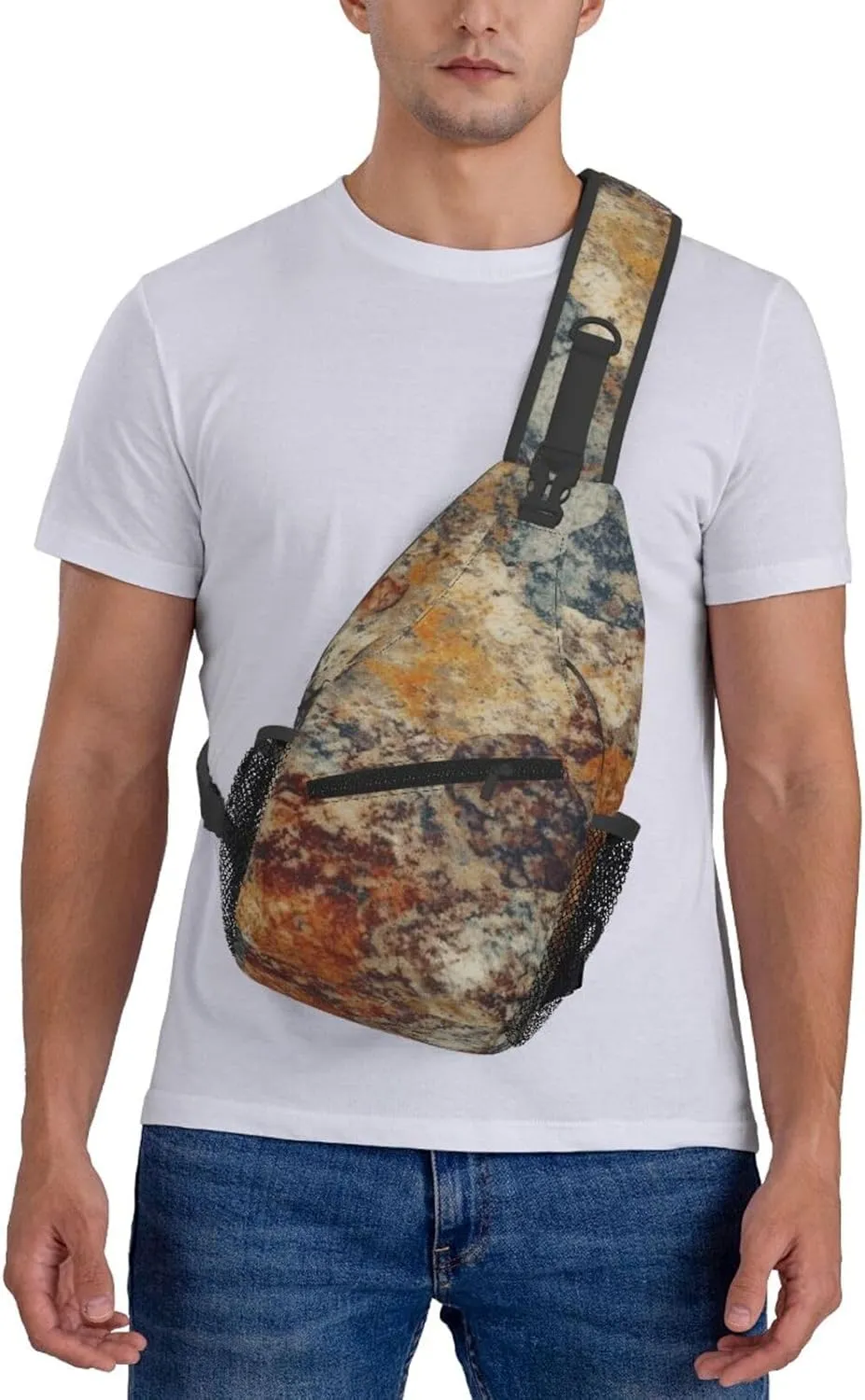Sling Backpack Bag For Men Abstract Granite Cross Chest Bag Crossbody Shoulder Bag Travel Hiking Daypack