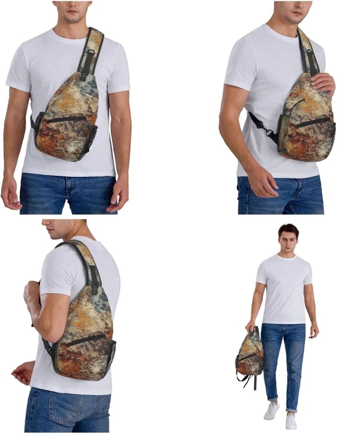 Sling Backpack Bag For Men Abstract Granite Cross Chest Bag Crossbody Shoulder Bag Travel Hiking Daypack