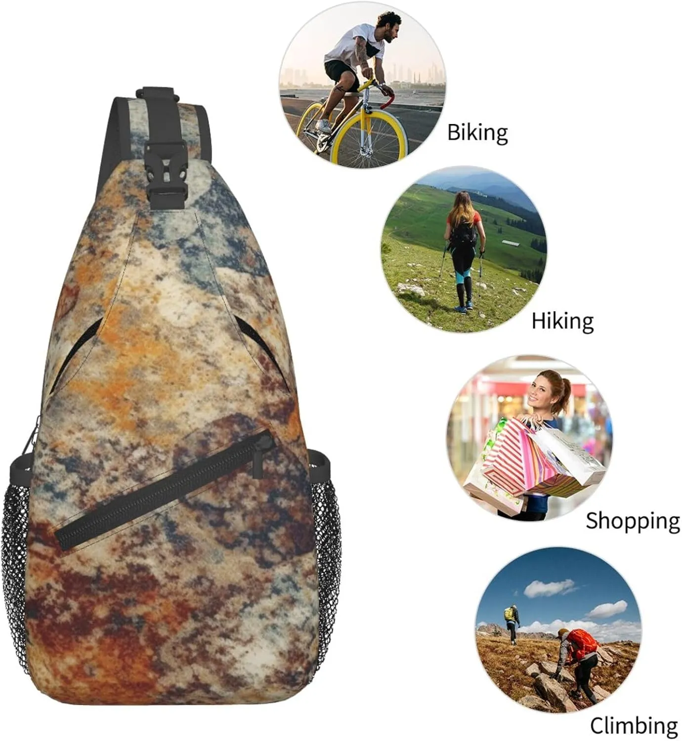Sling Backpack Bag For Men Abstract Granite Cross Chest Bag Crossbody Shoulder Bag Travel Hiking Daypack