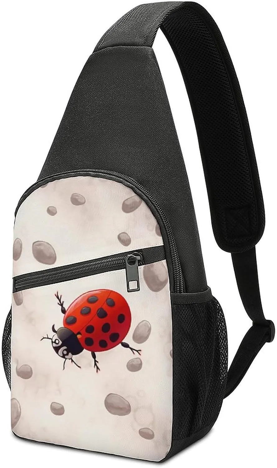 Sling Backpack for Women Men Crossbody Chest Bag Travel Art Ladybug Tracks Daypack Shoulder Bag for Hiking
