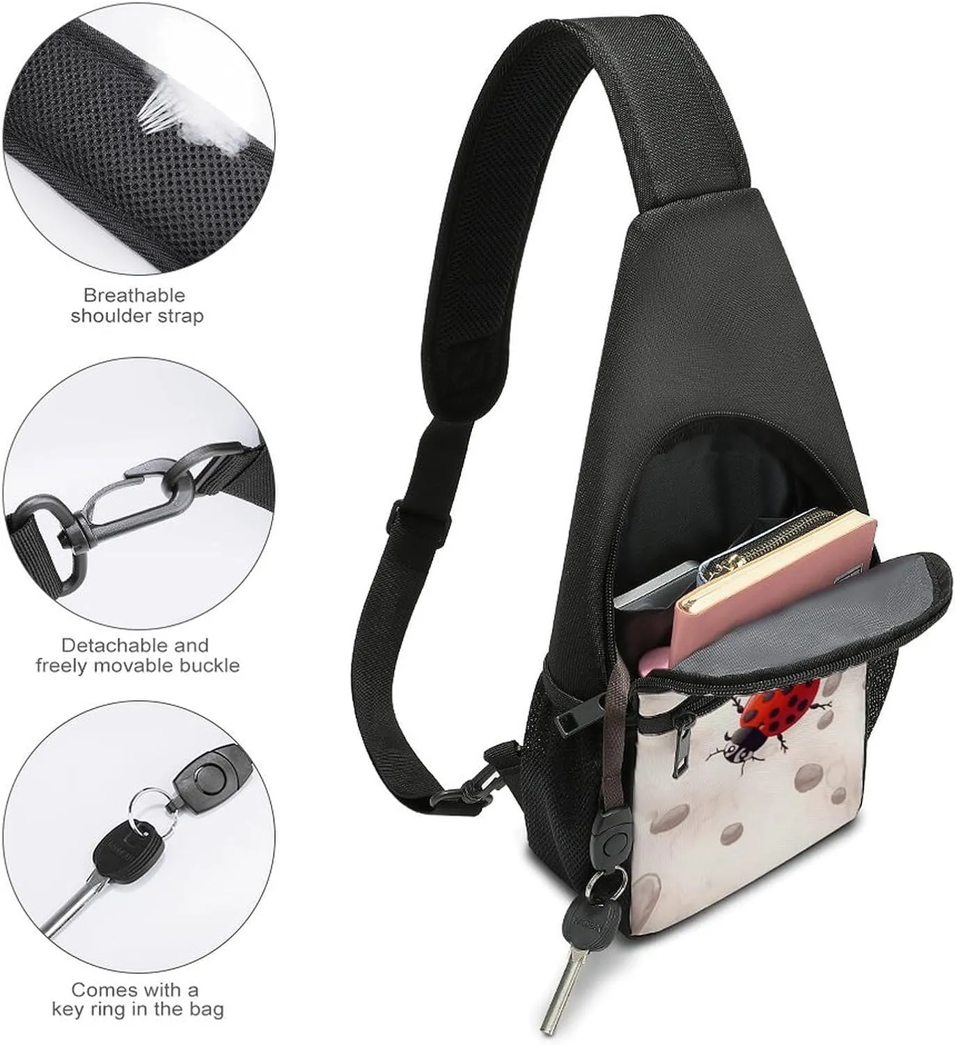 Sling Backpack for Women Men Crossbody Chest Bag Travel Art Ladybug Tracks Daypack Shoulder Bag for Hiking
