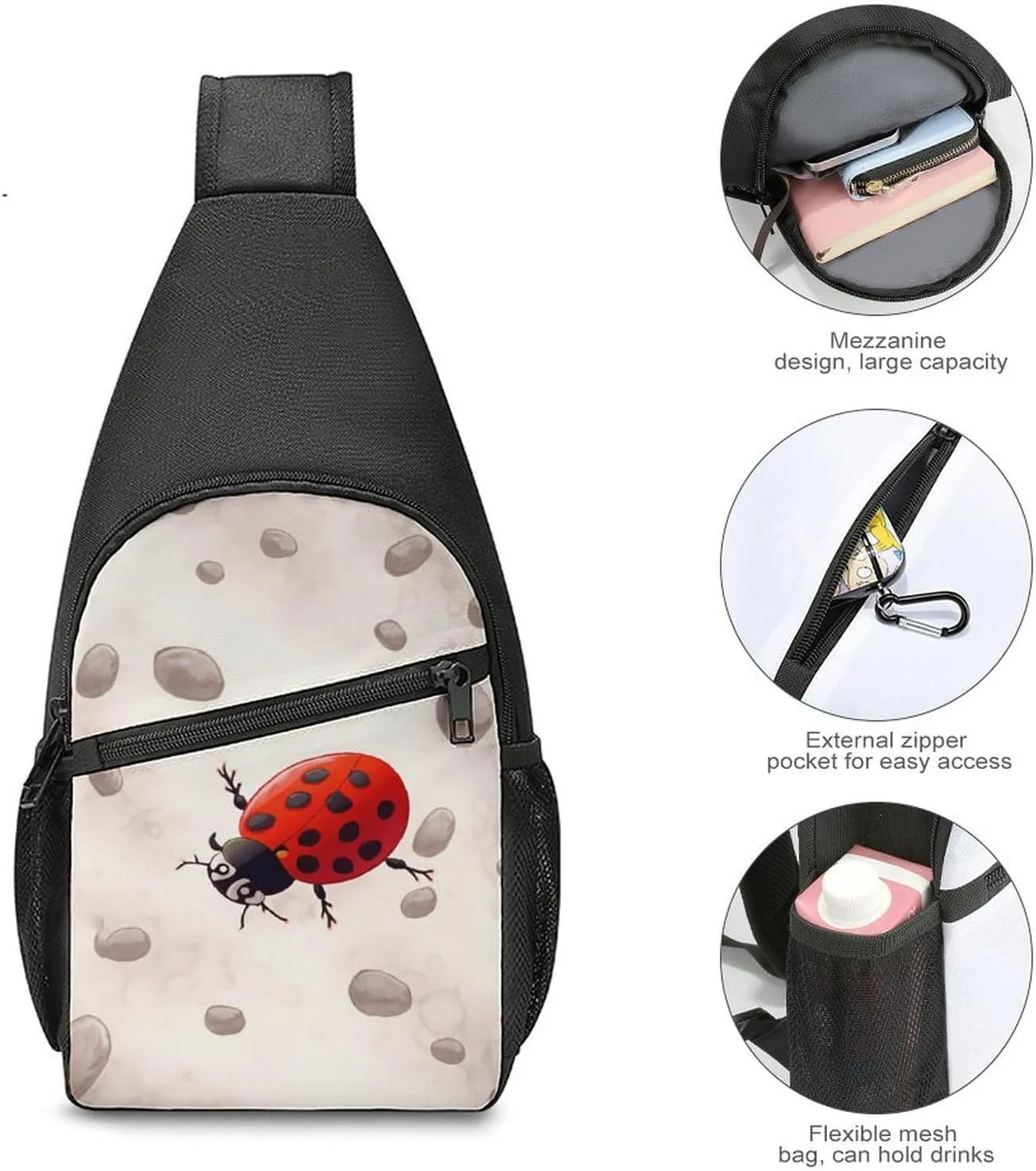 Sling Backpack for Women Men Crossbody Chest Bag Travel Art Ladybug Tracks Daypack Shoulder Bag for Hiking