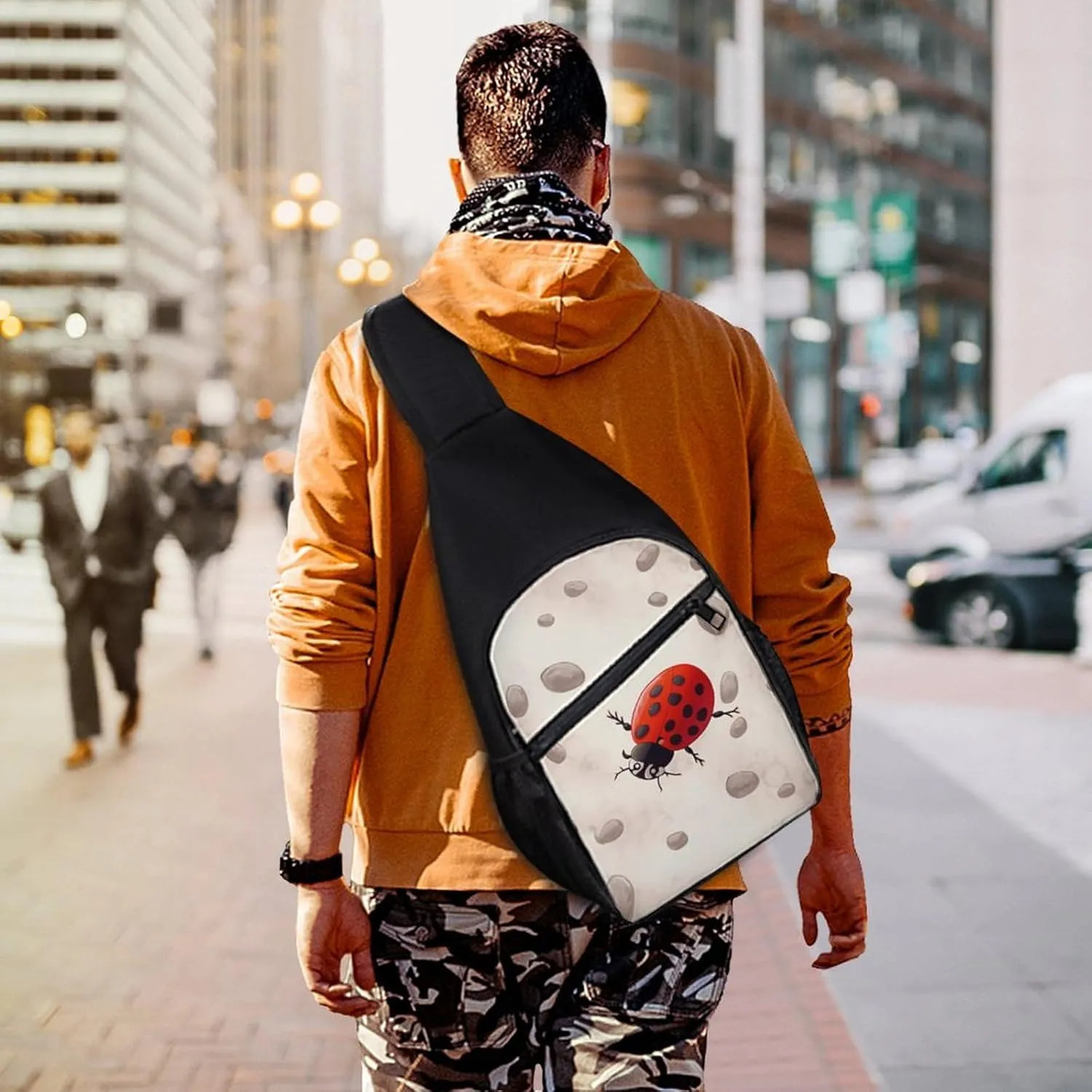 Sling Backpack for Women Men Crossbody Chest Bag Travel Art Ladybug Tracks Daypack Shoulder Bag for Hiking