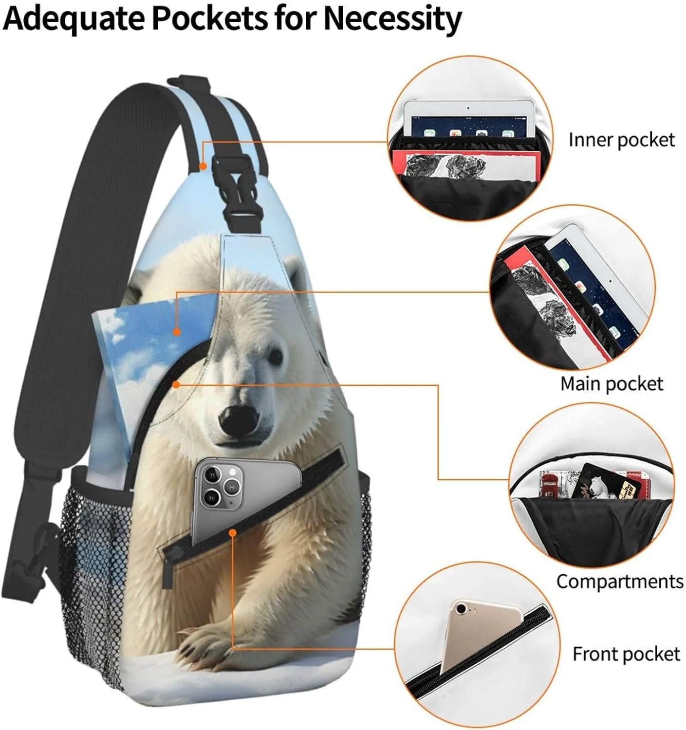Sling Bag for Men Women Crossbody Backpack Cubs polar bear Crossbody Bag Chest Bag for Travel Sport