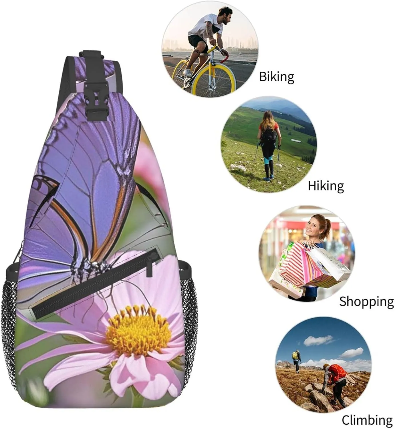 Sling Bag for Men Women Crossbody Backpack flower purple butterfly Crossbody Bag Chest Bag for Travel Sport