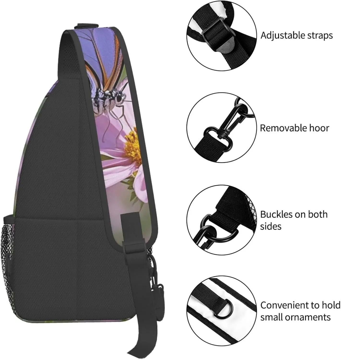 Sling Bag for Men Women Crossbody Backpack flower purple butterfly Crossbody Bag Chest Bag for Travel Sport