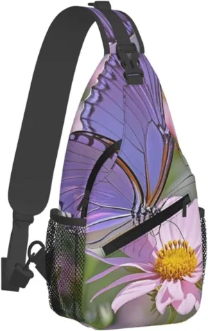 Sling Bag for Men Women Crossbody Backpack flower purple butterfly Crossbody Bag Chest Bag for Travel Sport