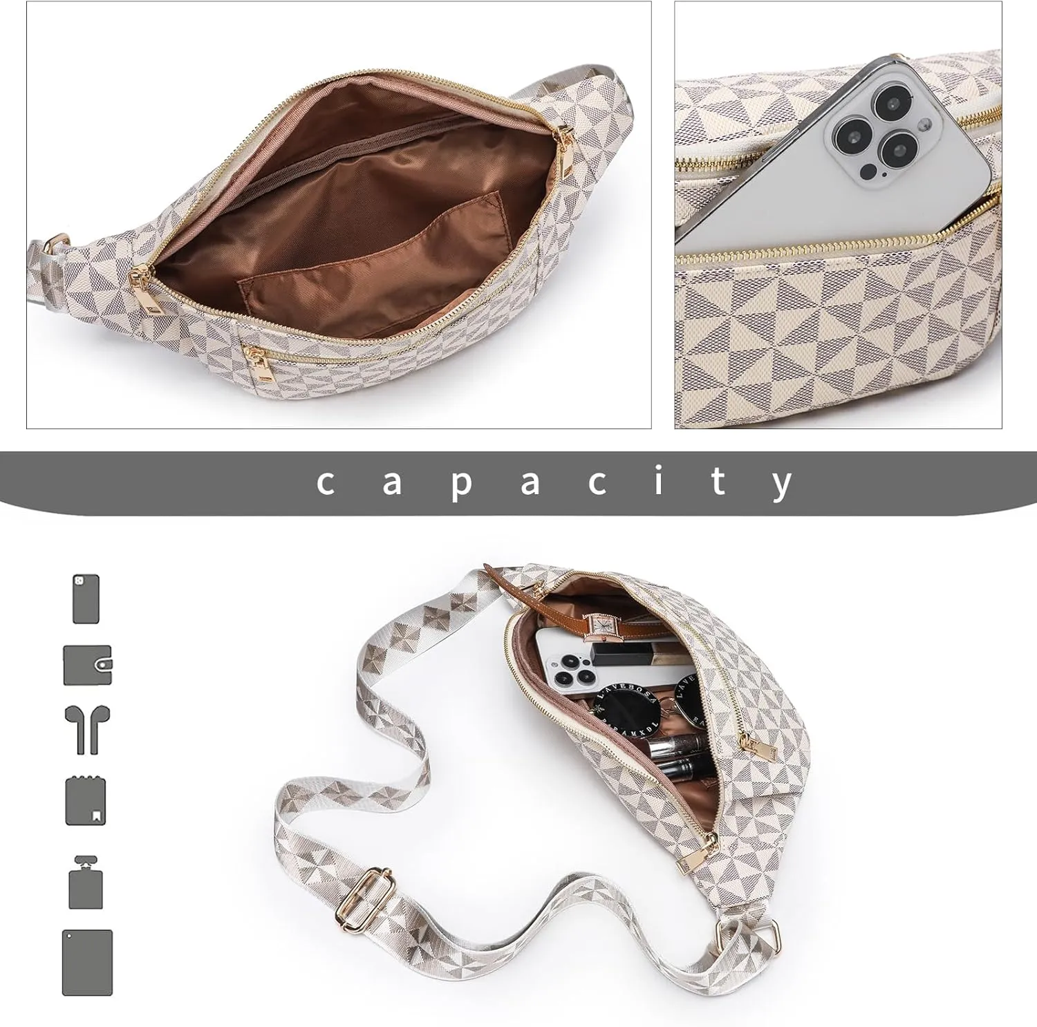 Sling Bag for Women, Crossbody Fanny Pack - Lightweight Chest Bag for Travel, Adjustable Strap & Hidden Pocket
