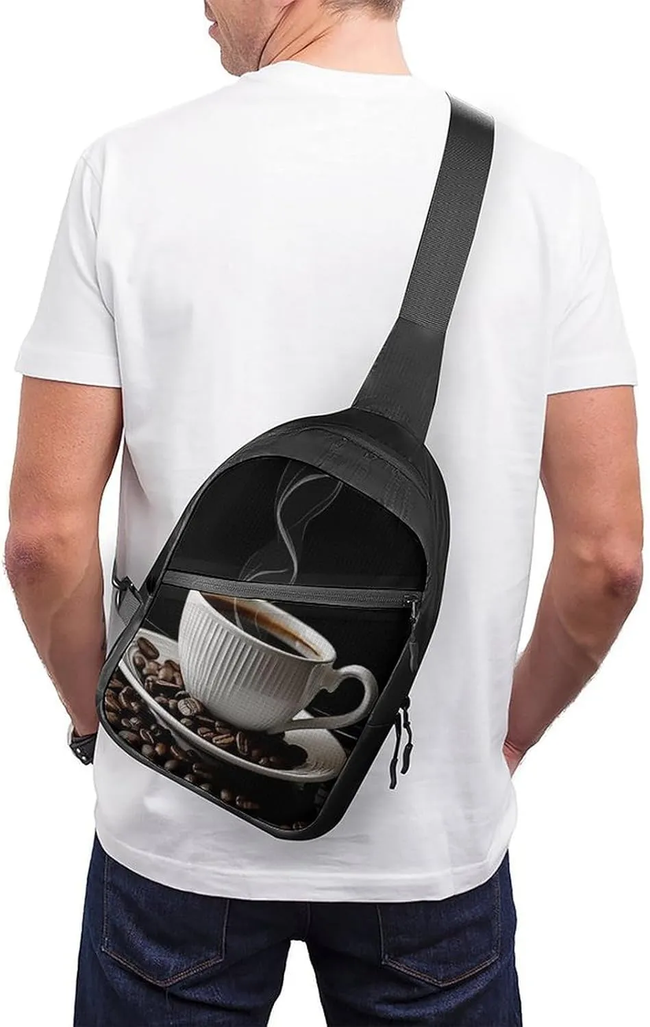 Sling Bag for Women Men Daypack Coffee Cup And Coffee Beans Chest Bag Crossbody Backpack for Hiking Travel