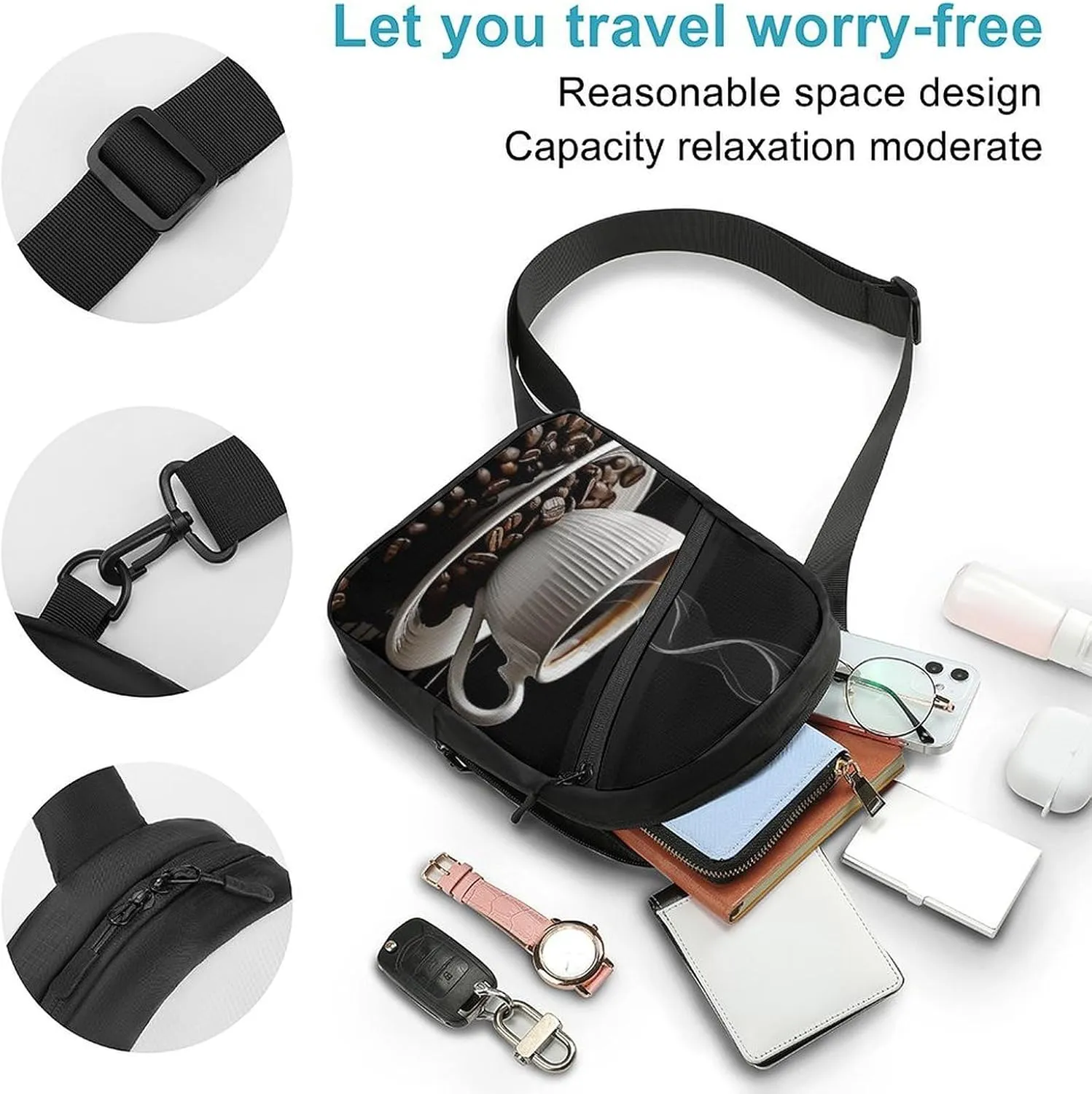Sling Bag for Women Men Daypack Coffee Cup And Coffee Beans Chest Bag Crossbody Backpack for Hiking Travel