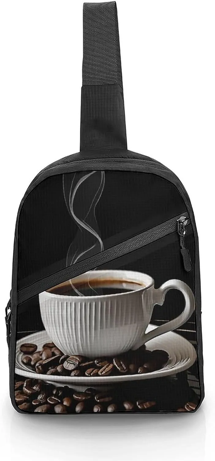 Sling Bag for Women Men Daypack Coffee Cup And Coffee Beans Chest Bag Crossbody Backpack for Hiking Travel