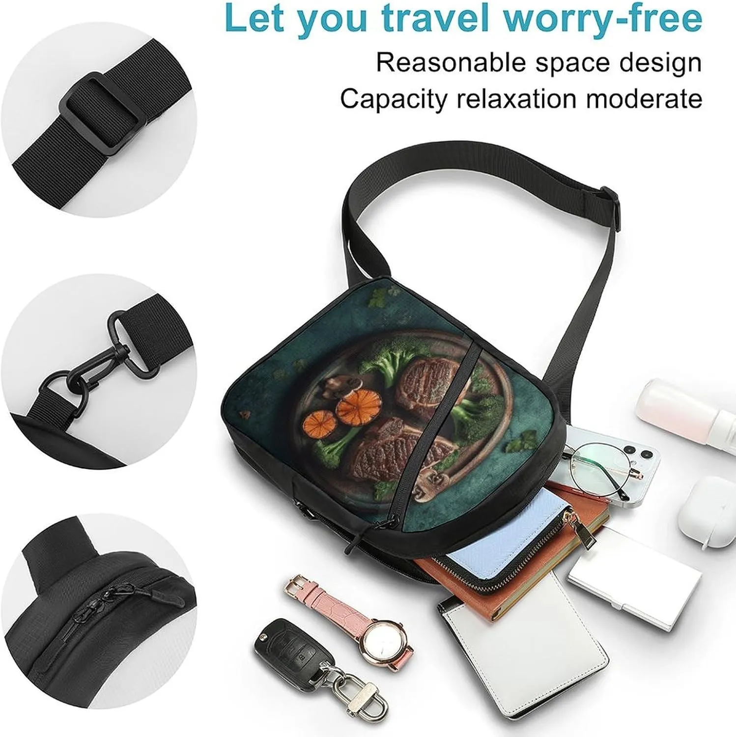 Sling Bag for Women Men Daypack Delicious Grilled Meat Chest Bag Crossbody Backpack for Hiking Travel