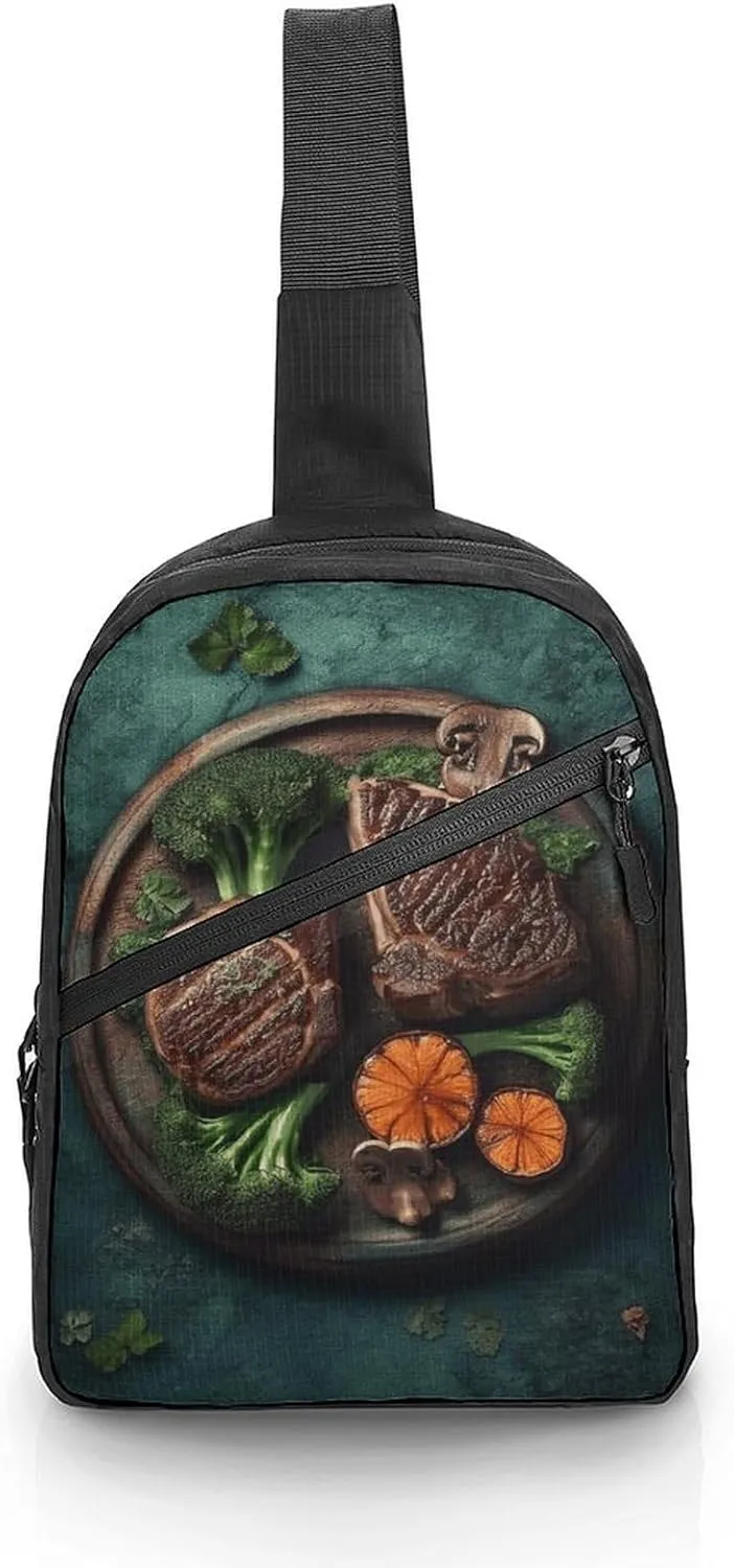 Sling Bag for Women Men Daypack Delicious Grilled Meat Chest Bag Crossbody Backpack for Hiking Travel