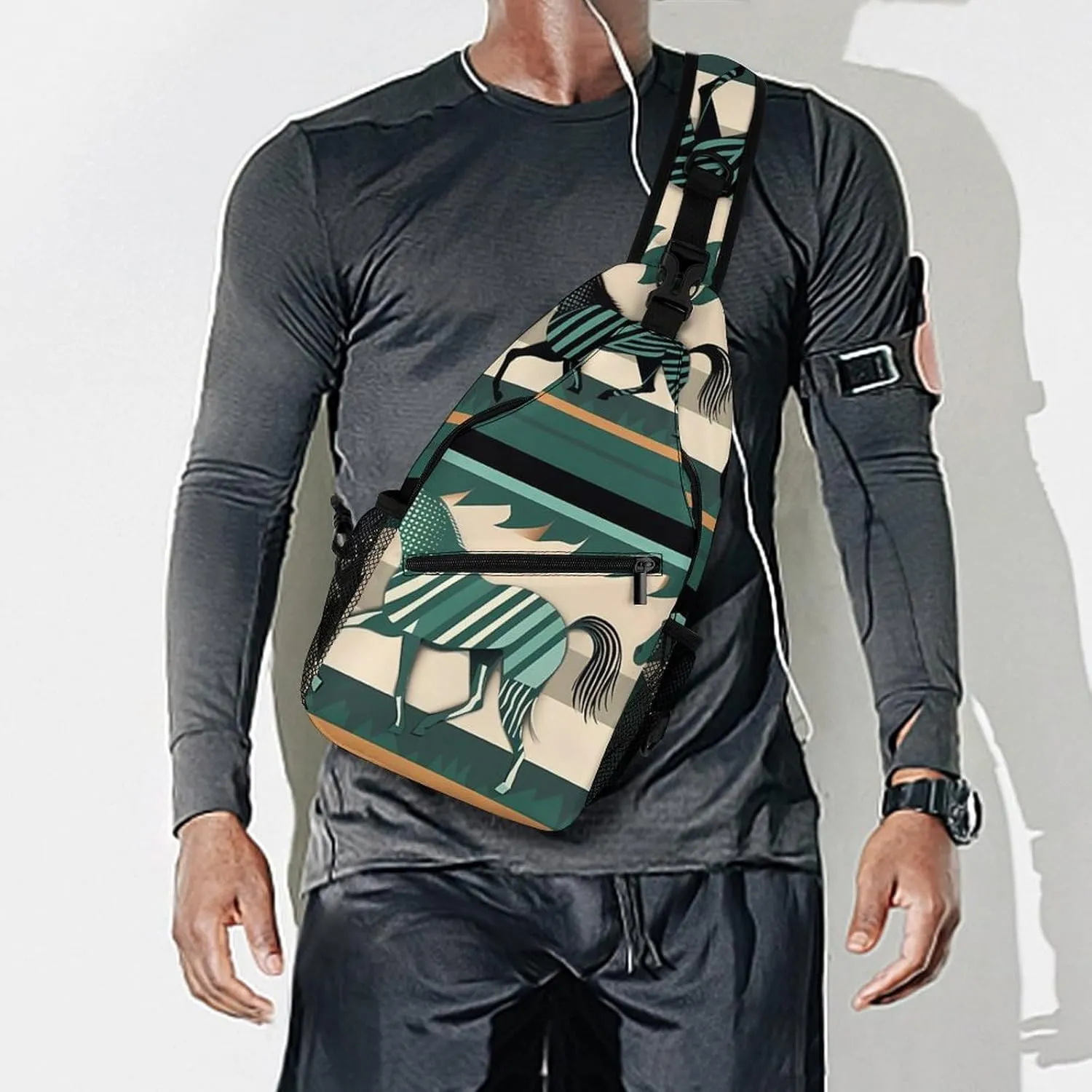 Sling Bag for Women Men Daypack Horse Stripes Pattern Chest Bag Crossbody Backpack for Hiking Travel, 38x20cm