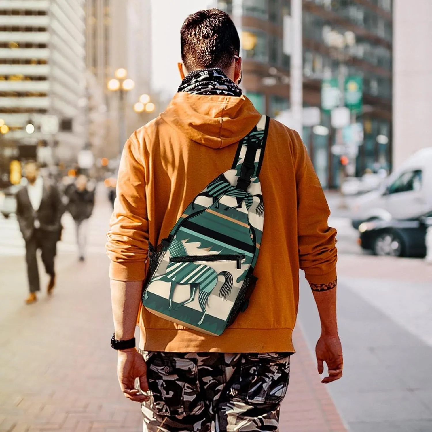 Sling Bag for Women Men Daypack Horse Stripes Pattern Chest Bag Crossbody Backpack for Hiking Travel, 38x20cm