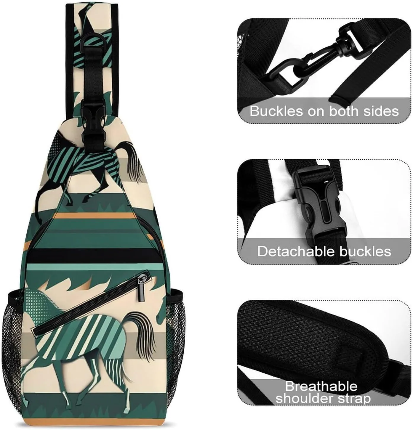 Sling Bag for Women Men Daypack Horse Stripes Pattern Chest Bag Crossbody Backpack for Hiking Travel, 38x20cm