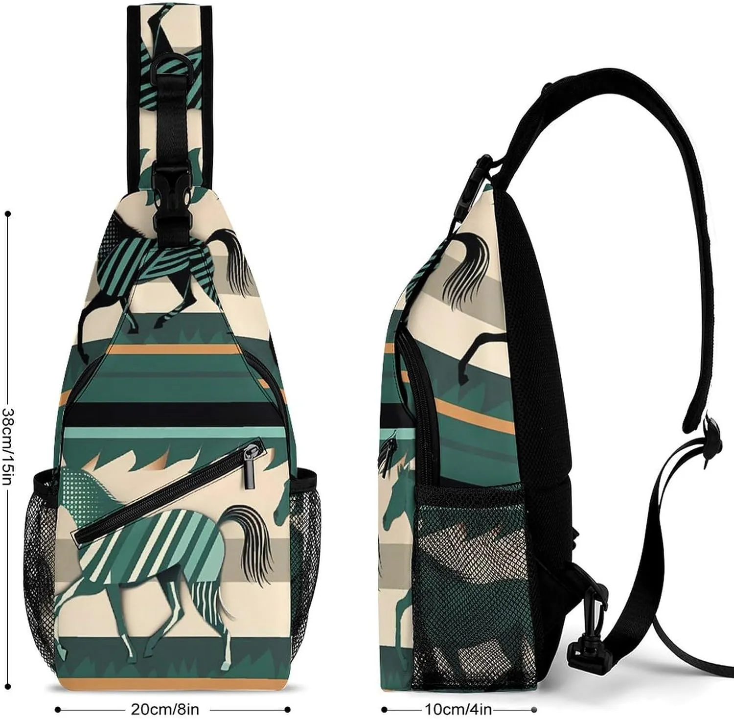 Sling Bag for Women Men Daypack Horse Stripes Pattern Chest Bag Crossbody Backpack for Hiking Travel, 38x20cm
