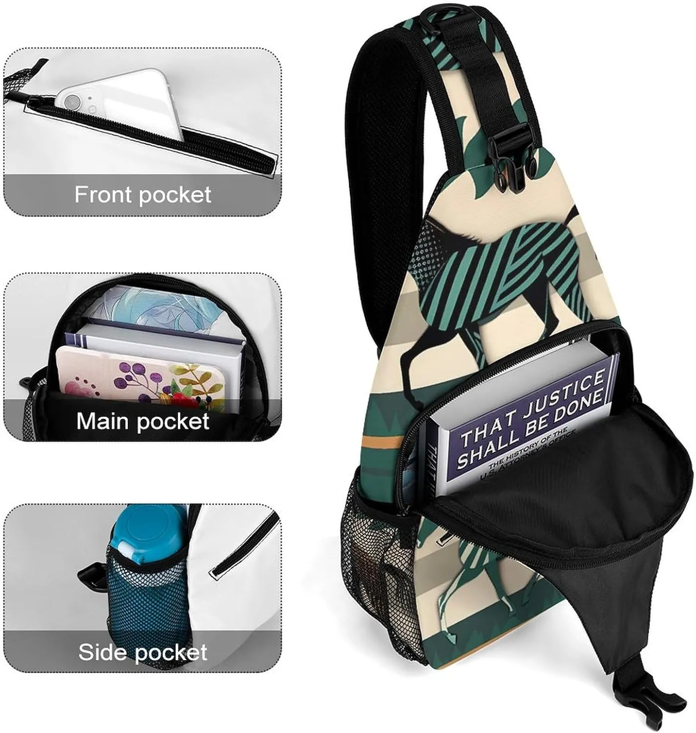 Sling Bag for Women Men Daypack Horse Stripes Pattern Chest Bag Crossbody Backpack for Hiking Travel, 38x20cm