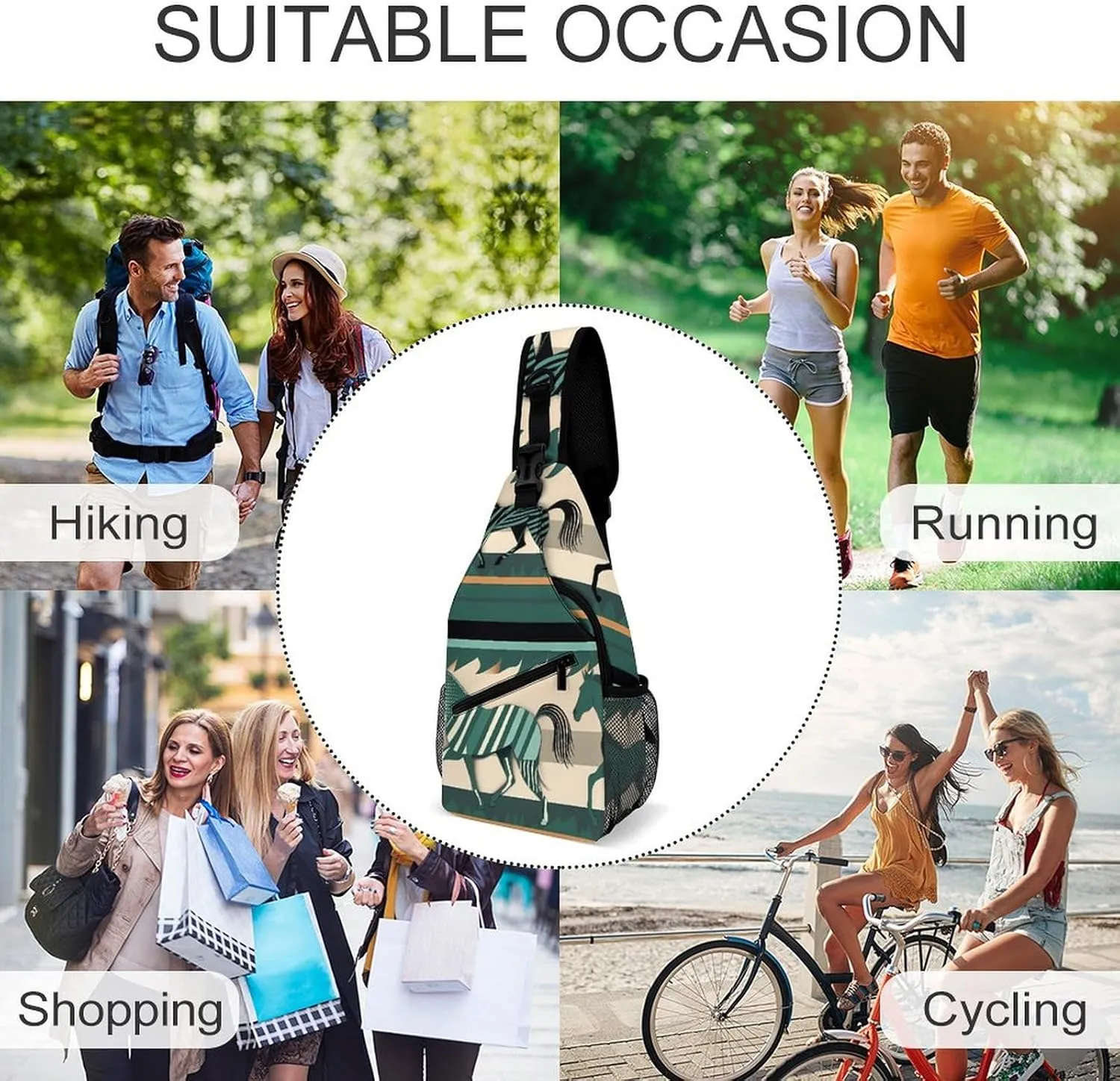 Sling Bag for Women Men Daypack Horse Stripes Pattern Chest Bag Crossbody Backpack for Hiking Travel, 38x20cm