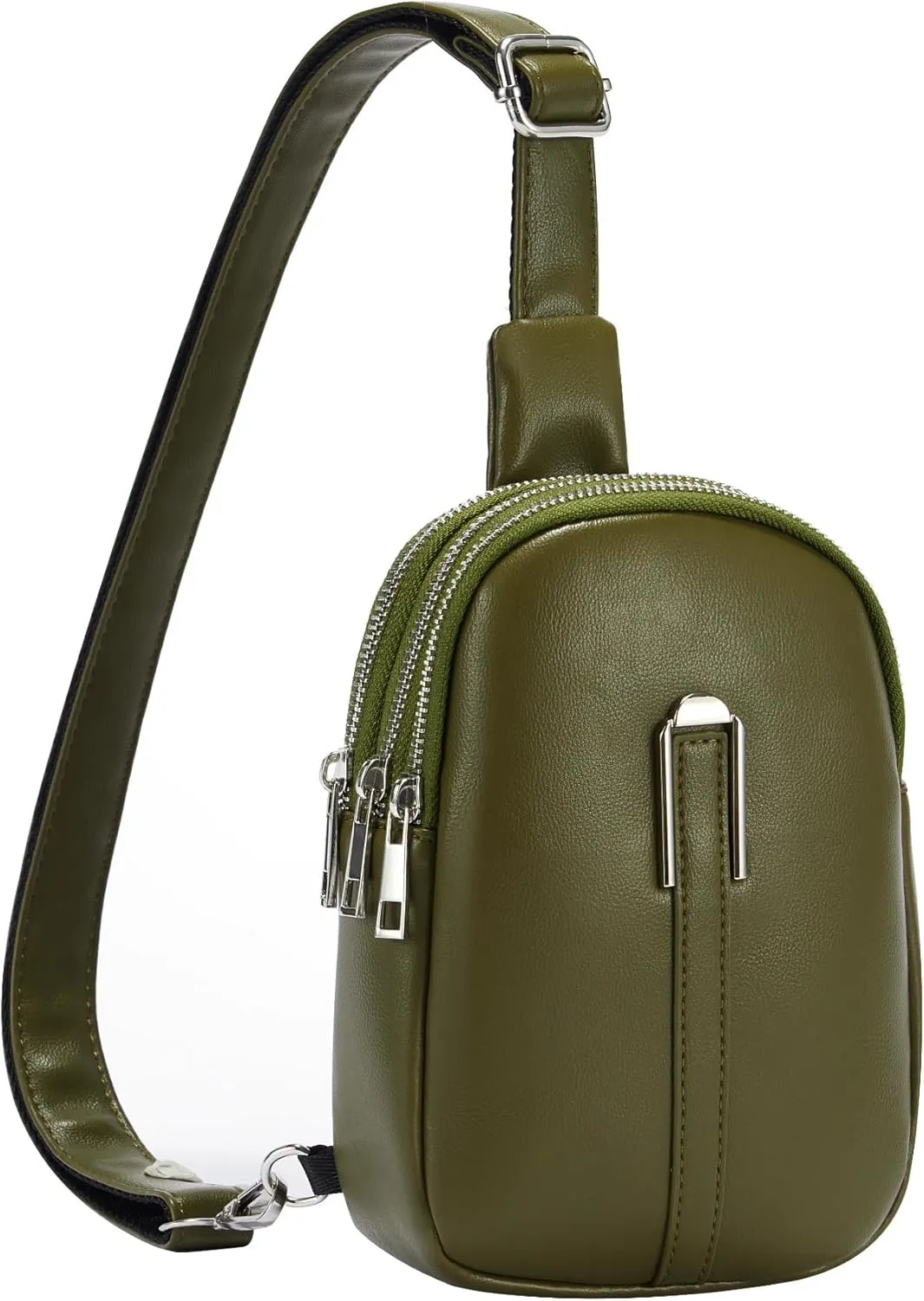 Small Bag for Women Men, PU Leather Crossbody Bag Practical Chest Bag, Travel Purse with Zipper Pockets Adjustable Strap Organizer Bag for Cell Phone Lightweight, Olive Green
