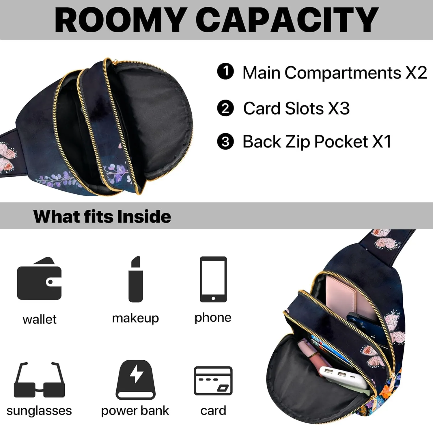 Small Leather Sling Bag for Women Crossbody Fanny Pack Travel Casual Chest Bag with Adjustable Strap
