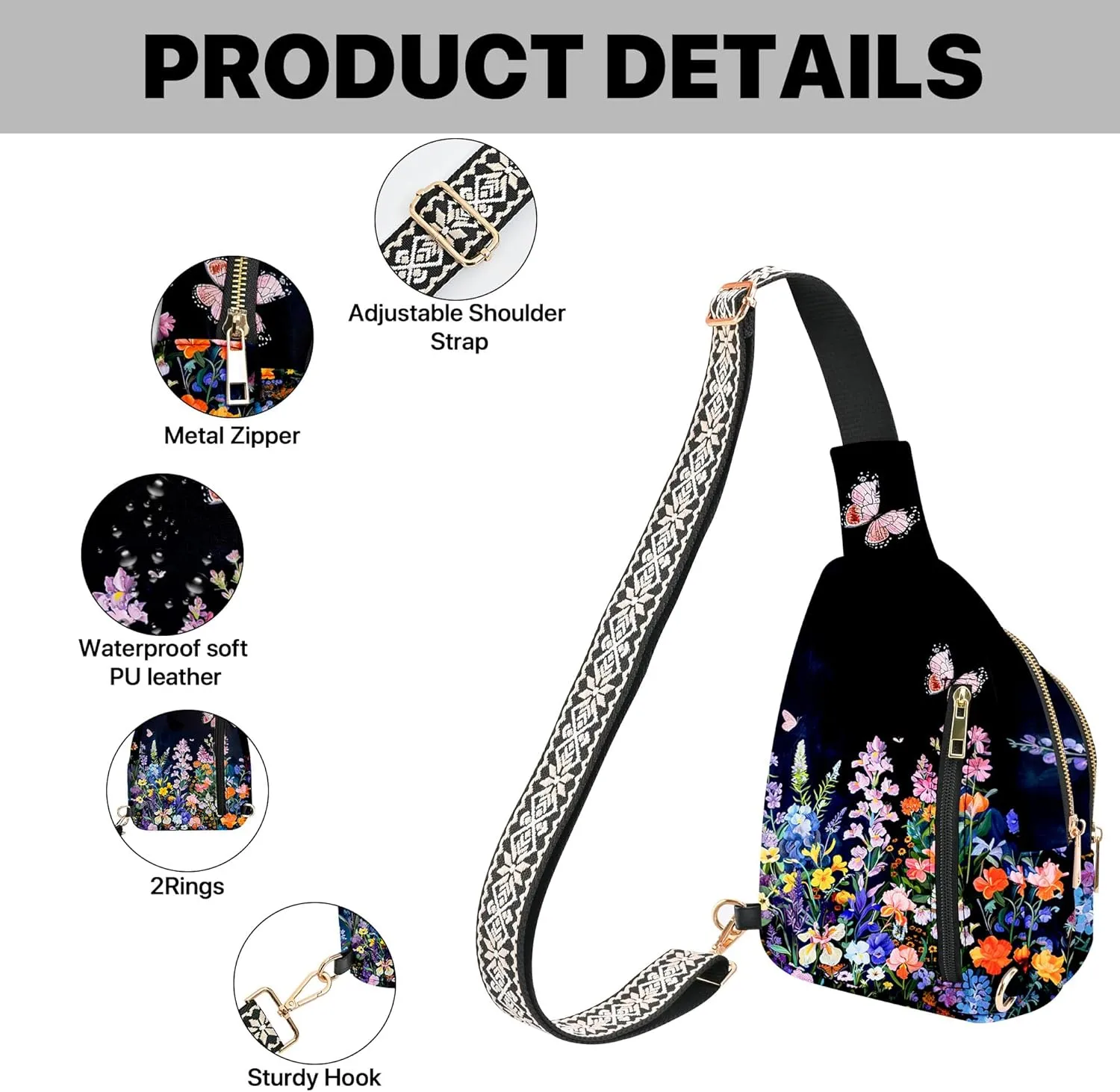 Small Leather Sling Bag for Women Crossbody Fanny Pack Travel Casual Chest Bag with Adjustable Strap