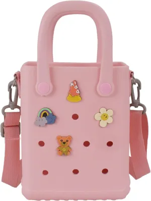 Small Rubber Tote Bag,Mini Eva Waterproof Beach Bag With Charms and Crossbody Strap For Women