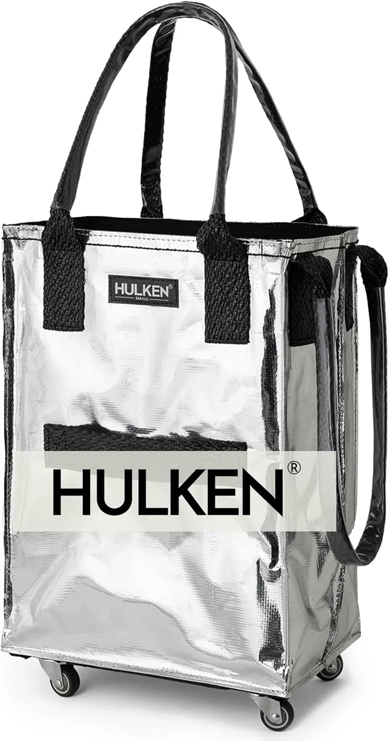 (Small, Silver) Reusable Grocery Bag On Wheels, Shopping Trolley, Rolling Tote, Zipper Closure, Lightweight, Carries Up to 66 lb, Folds Flat