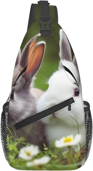 Small Sling Bag for Women Men Two Little Cute Rabbits Crossbody Bag Casual Hiking Chest Bags Fashion Fanny Pack