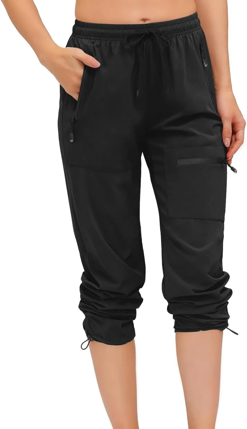 SMIDOW Womens Hiking Cargo Pants Lightweight Quick Dry High Waist Drawstring Jogger Pants Casual Workout Running Sweatpants