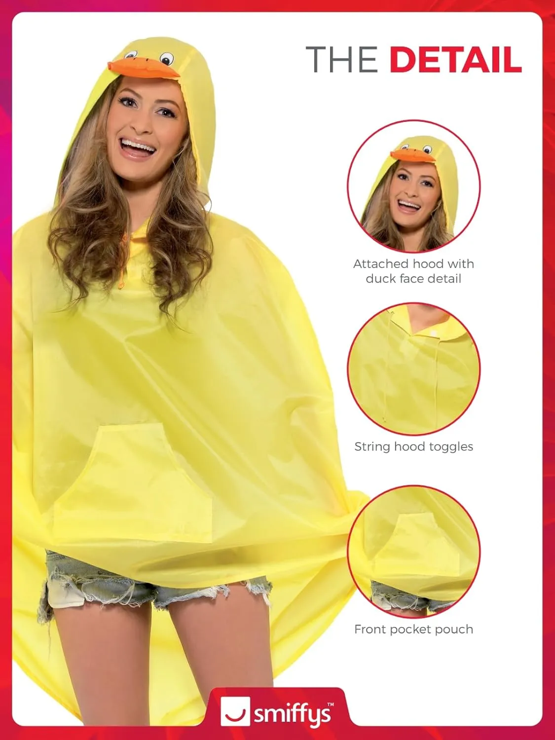 Smiffys Unisex Party Poncho with Drawstring Bag
