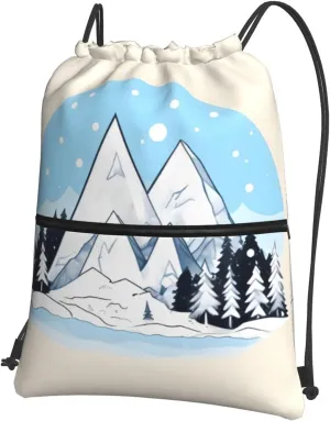 Snow-capped mountains Print Drawstring Backpack â€“ Lightweight & Durable Gym Bag for Sports, Travel, Hiking, Yoga, and More