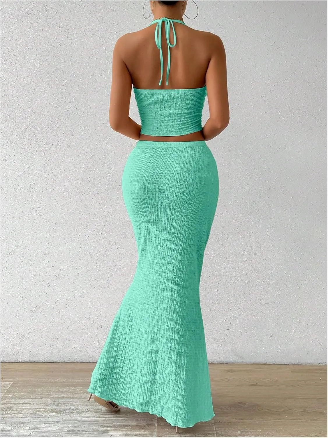 SOLY HUX Women's Two Piece Outfits Twist Front Halter Cami Tops and Skirt Summer Set