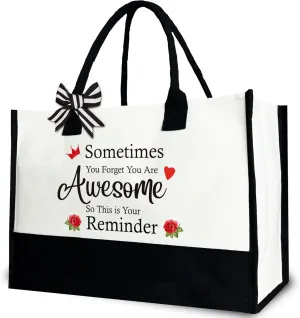 Sometimes You Forget You are Awesome So This is Your Reminder Tote Bag for Women, You are Awesome Inspirational Canvas Tote Bag, Birthday Thank You Gift for Friends, Boss lady, Coworker, 12x17 inch