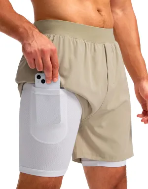 Soothfeel Men's 2 in 1 Running Shorts with 4 Pockets 5 Inch Quick Dry Gym Active Workout Athletic Shorts for Men with Liner