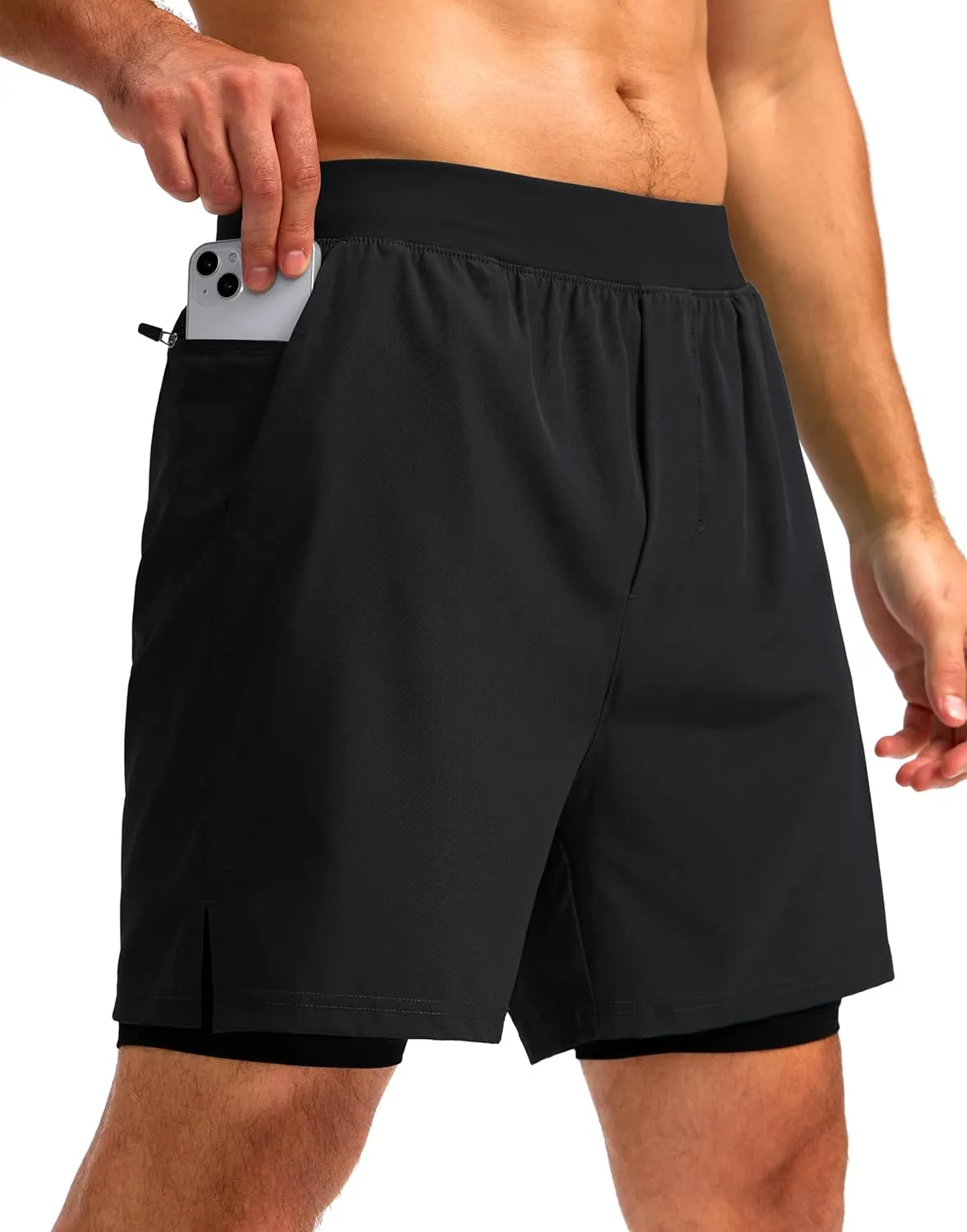 Soothfeel Men's 2 in 1 Running Shorts with 4 Pockets 5 Inch Quick Dry Gym Active Workout Athletic Shorts for Men with Liner