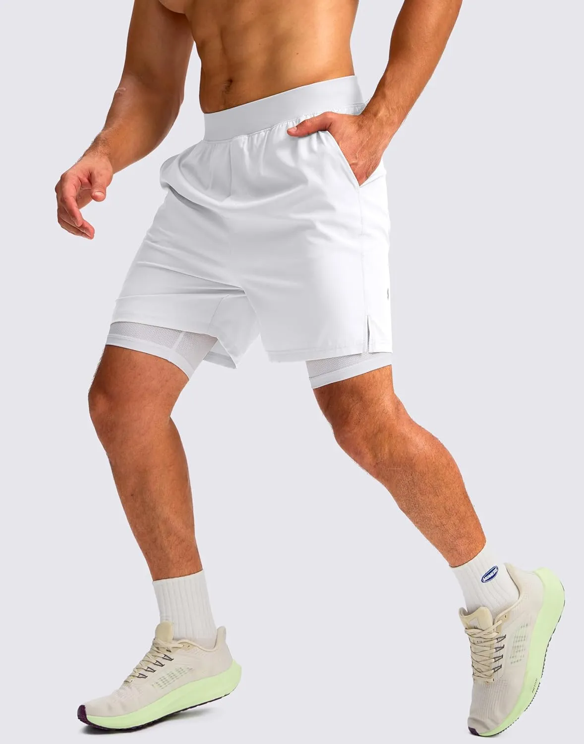 Soothfeel Men's 2 in 1 Running Shorts with 4 Pockets 5 Inch Quick Dry Gym Active Workout Athletic Shorts for Men with Liner