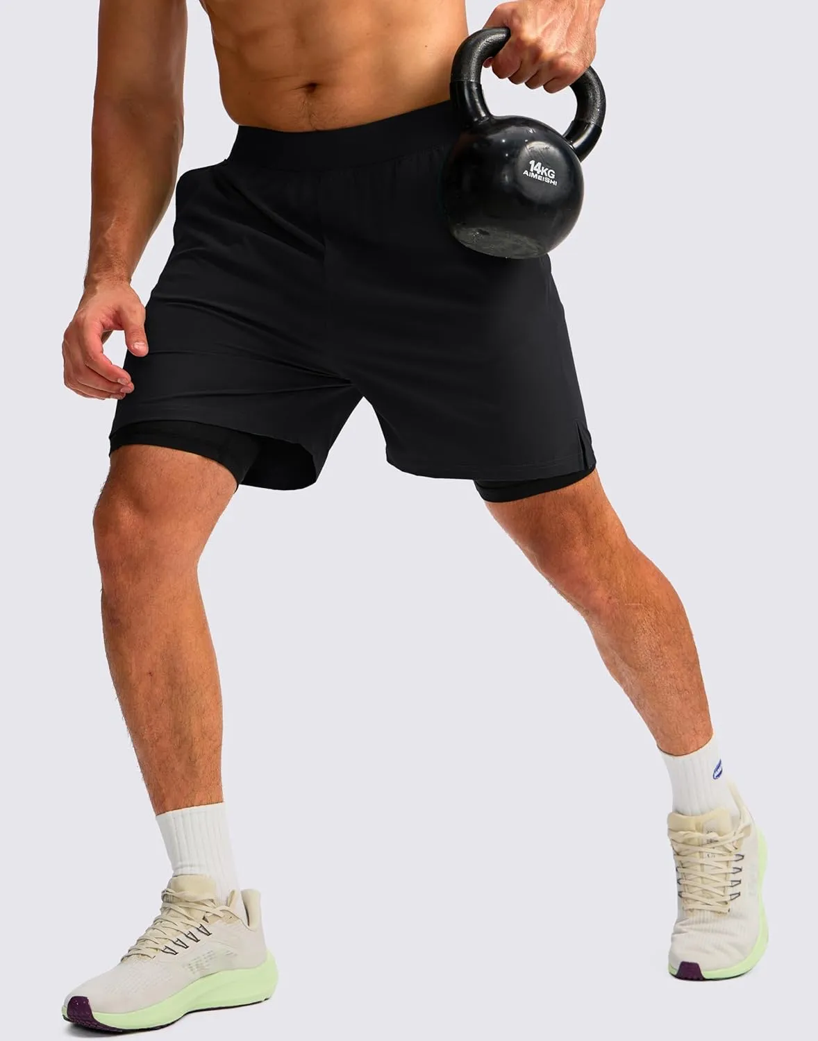 Soothfeel Men's 2 in 1 Running Shorts with 4 Pockets 5 Inch Quick Dry Gym Active Workout Athletic Shorts for Men with Liner