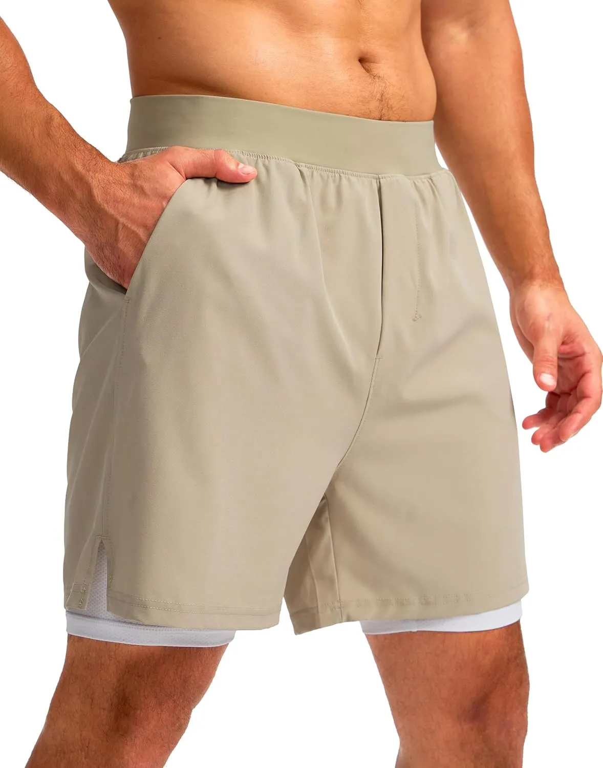 Soothfeel Men's 2 in 1 Running Shorts with 4 Pockets 5 Inch Quick Dry Gym Active Workout Athletic Shorts for Men with Liner