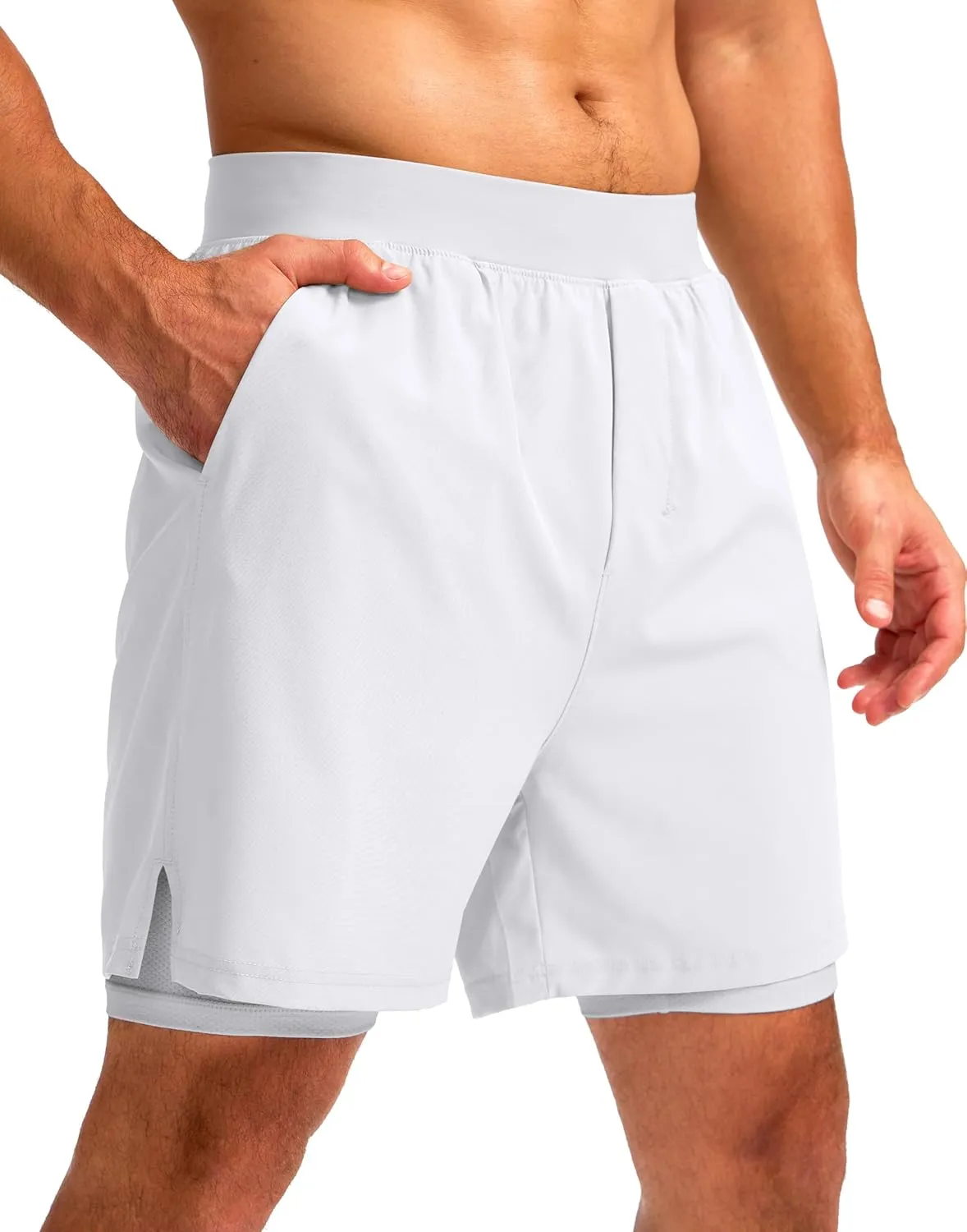 Soothfeel Men's 2 in 1 Running Shorts with 4 Pockets 5 Inch Quick Dry Gym Active Workout Athletic Shorts for Men with Liner