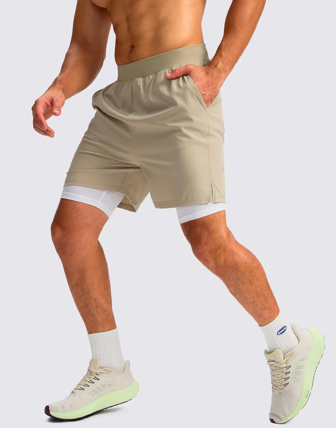 Soothfeel Men's 2 in 1 Running Shorts with 4 Pockets 5 Inch Quick Dry Gym Active Workout Athletic Shorts for Men with Liner