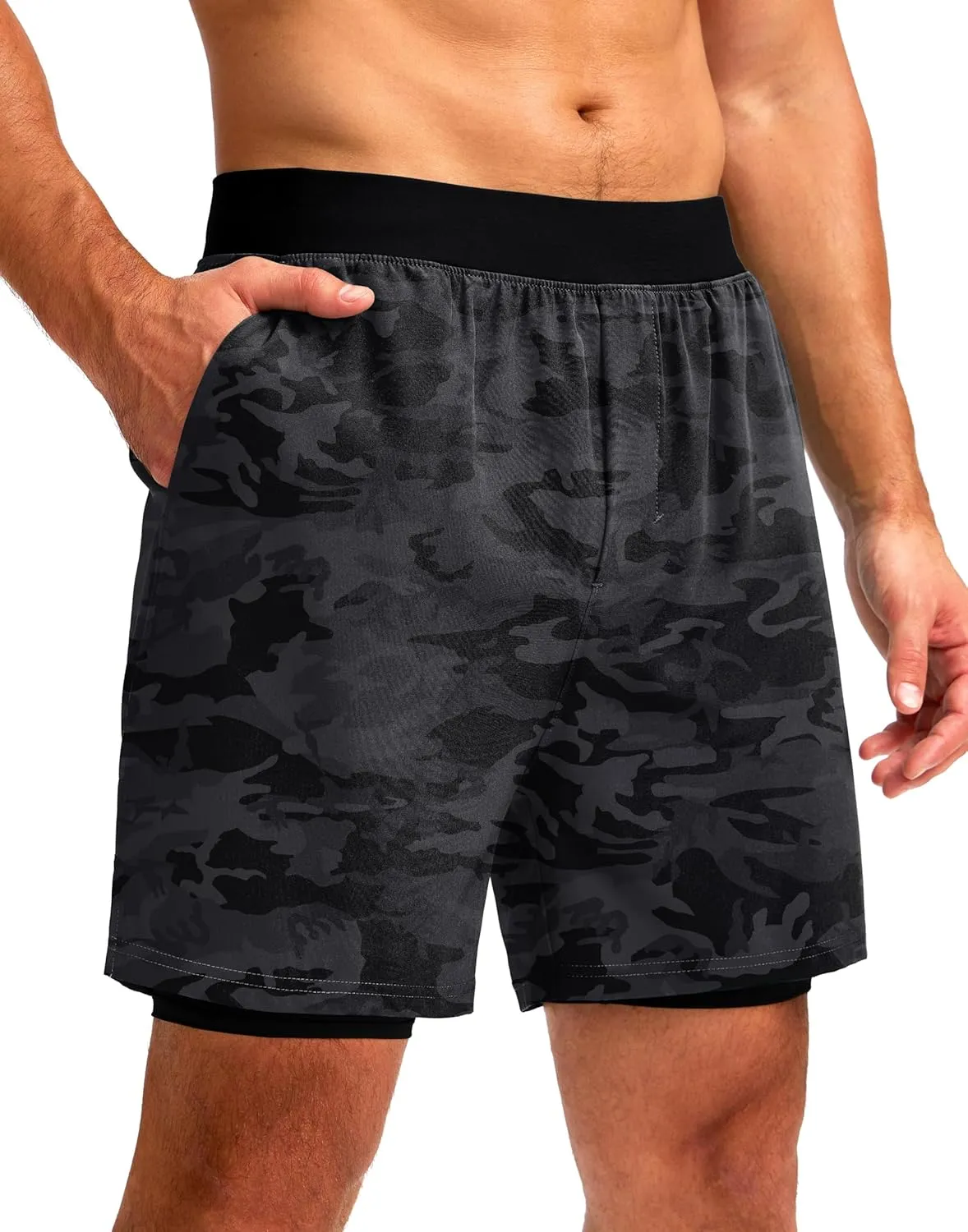 Soothfeel Men's 2 in 1 Running Shorts with 4 Pockets 5 Inch Quick Dry Gym Active Workout Athletic Shorts for Men with Liner