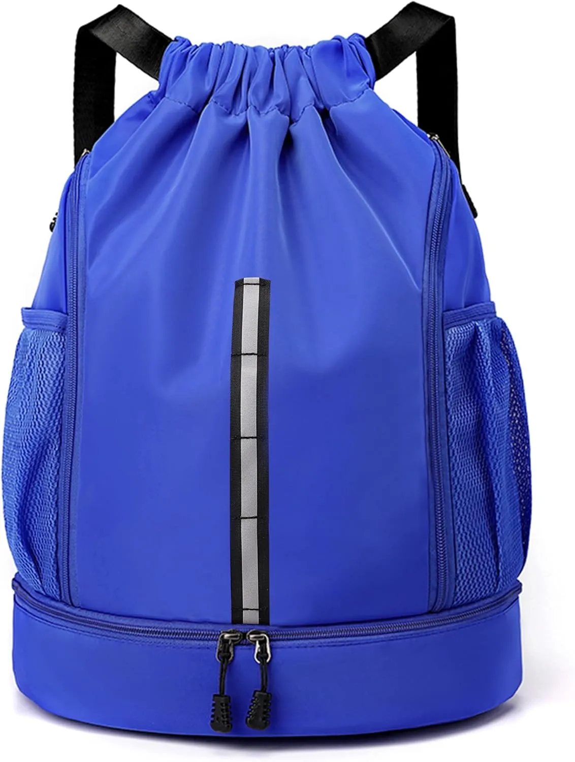 Sport Gym Bag Water Resistant Drawstring Backpack for Men Women with Shoes Compartment (Blue)