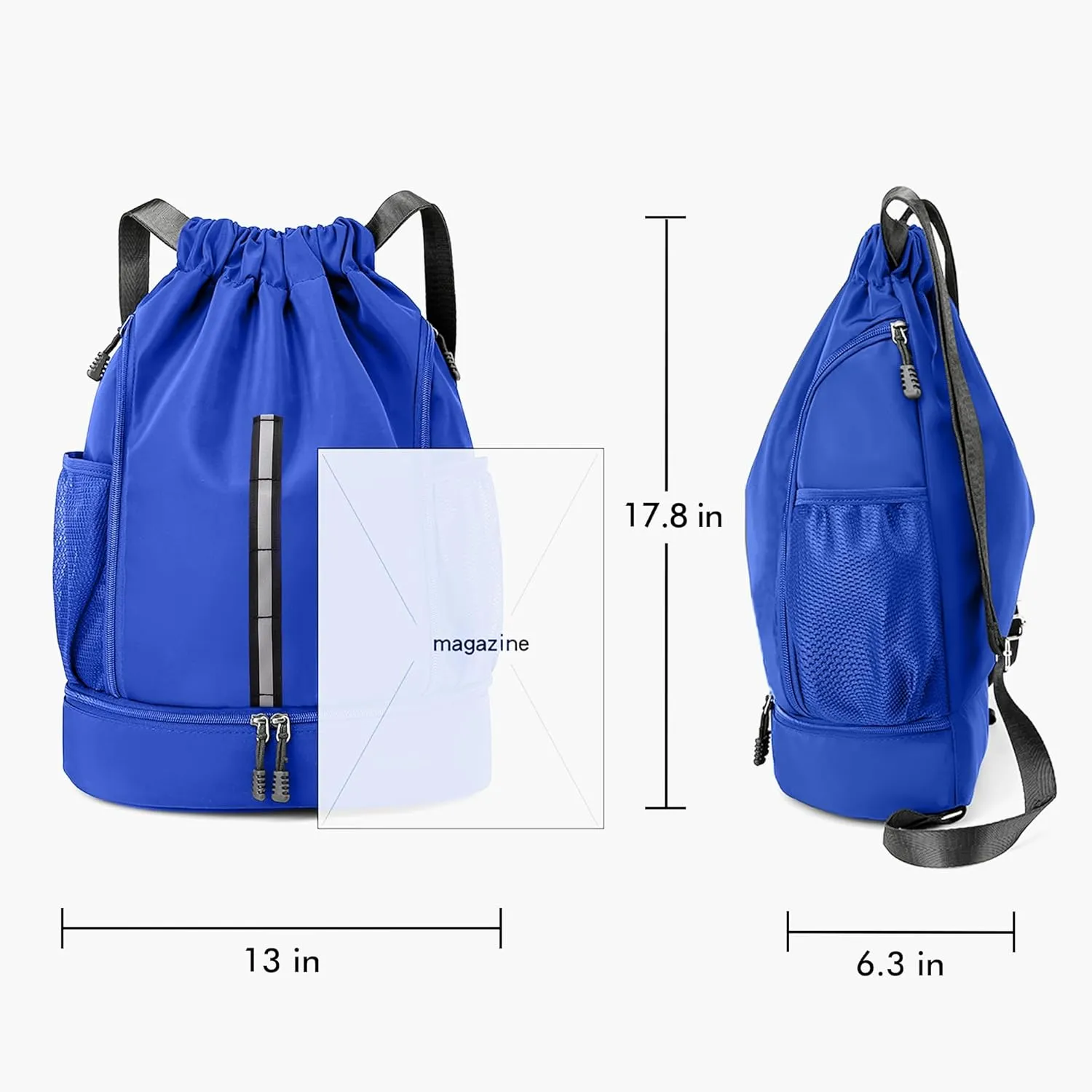 Sport Gym Bag Water Resistant Drawstring Backpack for Men Women with Shoes Compartment (Blue)