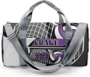 Sport Player Gym Bags Travel Duffle Bag,Volleyball Team Purple Weekender Duffel Bag with Shoe Compartment,Personalized Workout Duffle Sports Bag for Travel Yoga