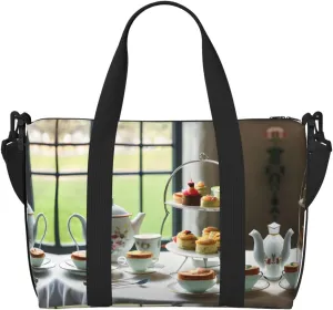 SSIMOO Afternoon Tea Print Versatile Travel Duffel Bag,The Companion For Business And Personal Trips, Black