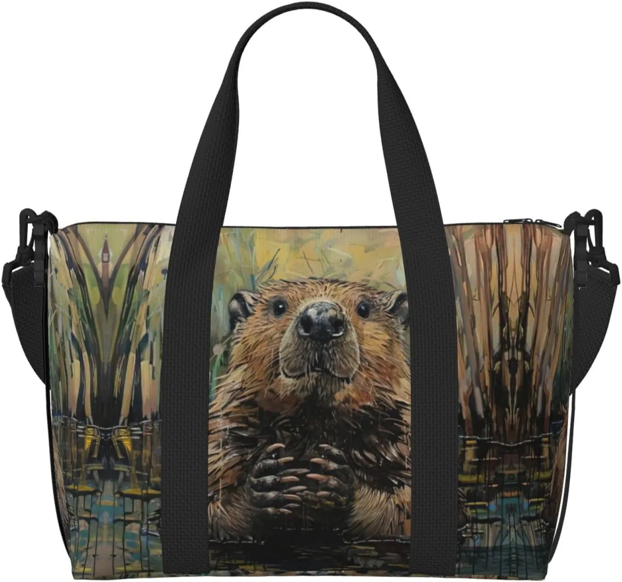 SSIMOO Beaver Print Versatile Travel Duffel Bag,The Companion For Business And Personal Trips, Black