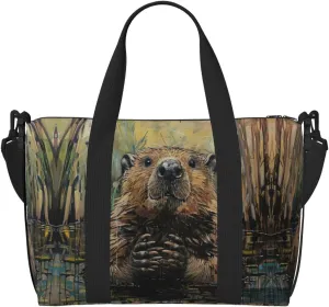 SSIMOO Beaver Print Versatile Travel Duffel Bag,The Companion For Business And Personal Trips, Black